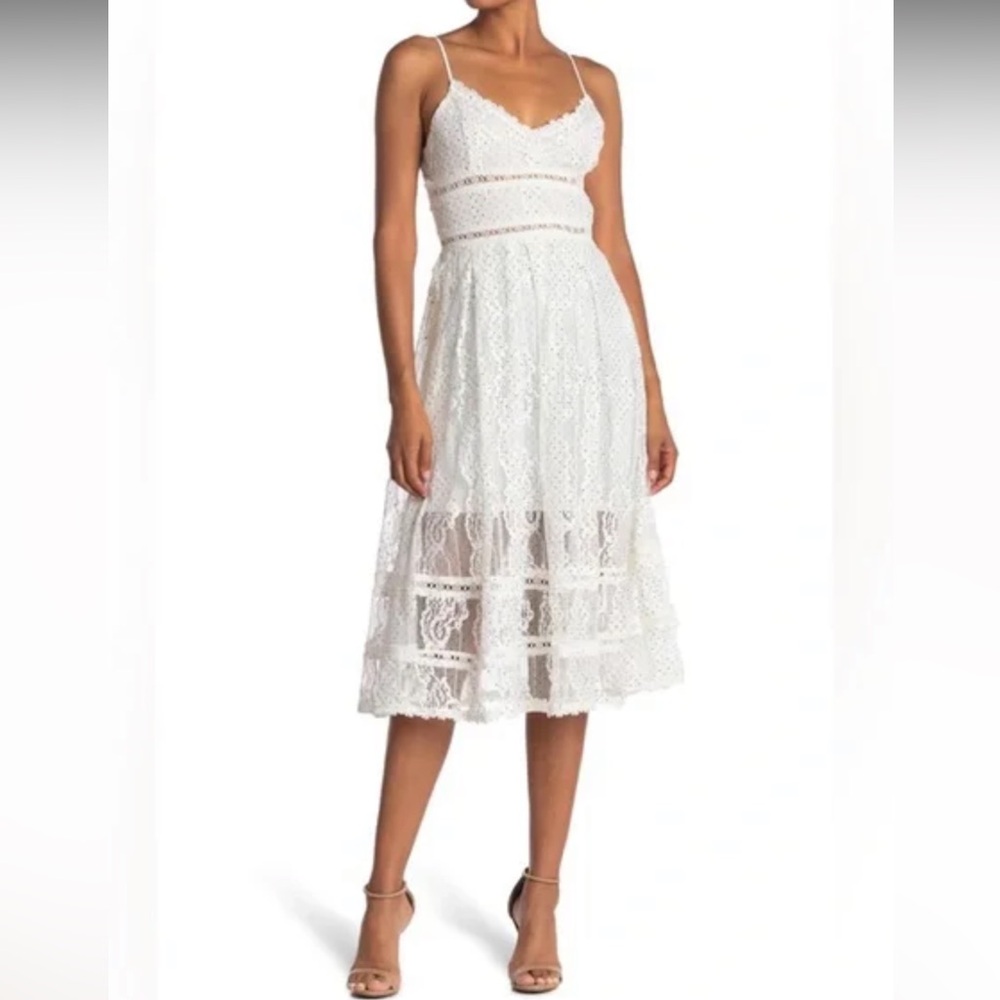 NSR Crochet Lace Midi Dress In White / Black - Size Medium- NWOT